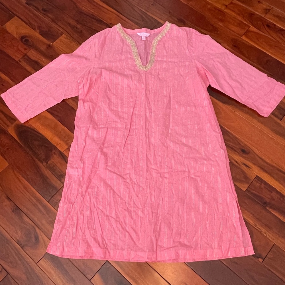 Lily Pulitzer Size Large Cotton Pink and Gold Embellished Beach Swim Coverup
